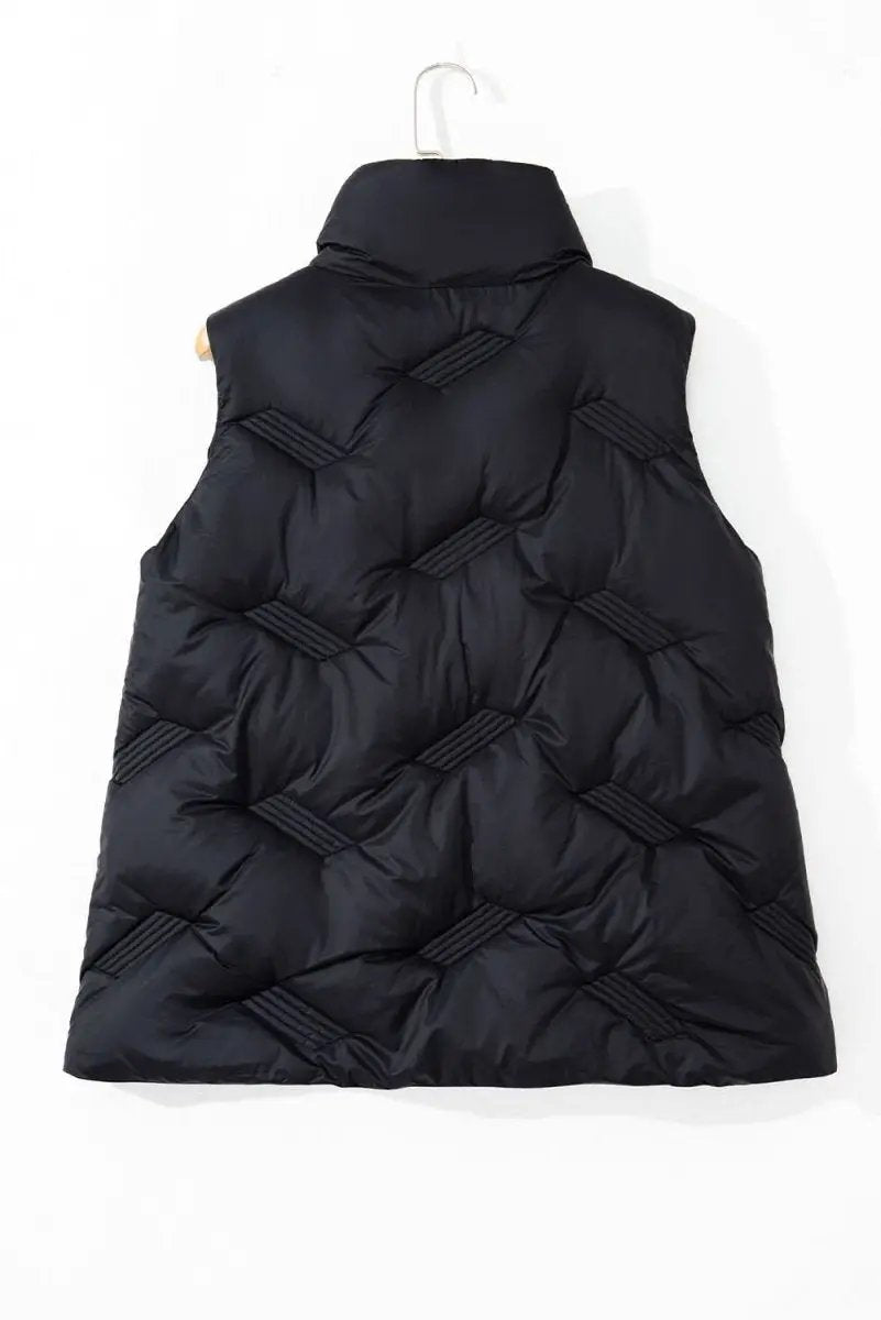 Black Quilted High Neck Zip Up Jacket Vest - Love Salve